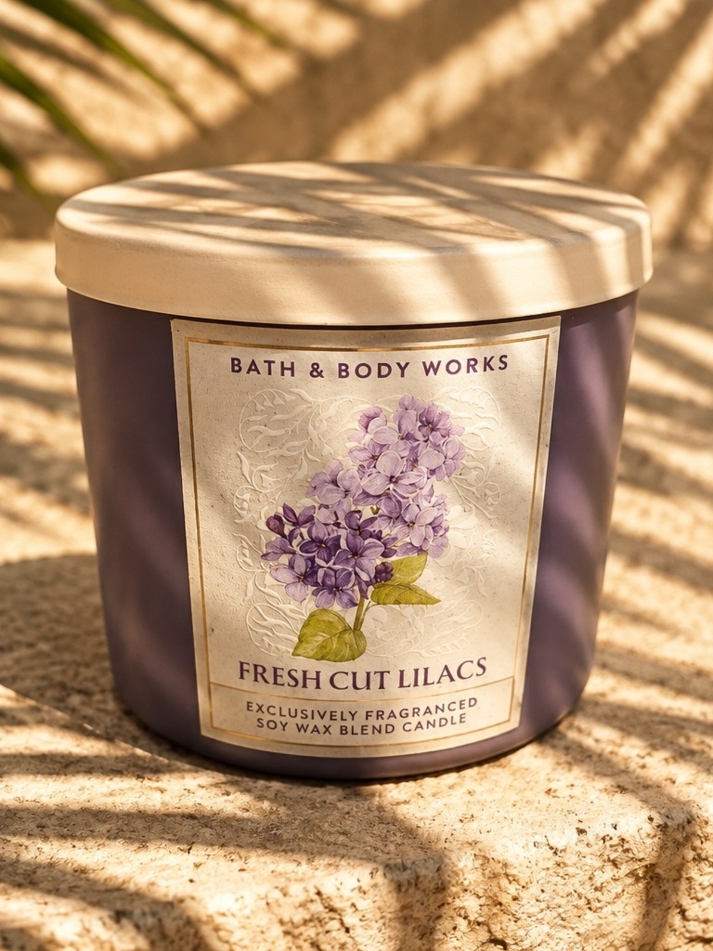 Bath & Body Works Purple Fresh Cut Lilacs 3-Wick Candle-Cream Lid By White Barn